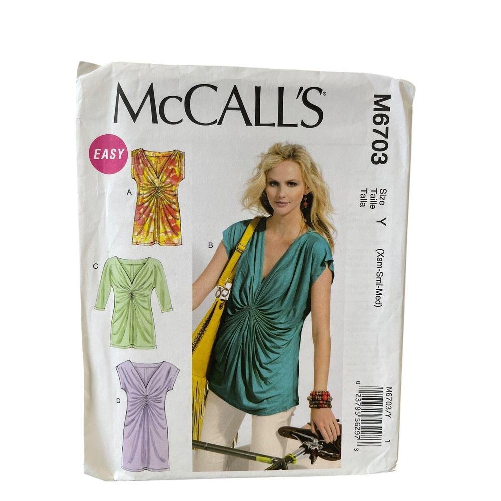 McCall's Sewing Pattern Misses XS-M M6703 Pleated Front Tops Dress Easy